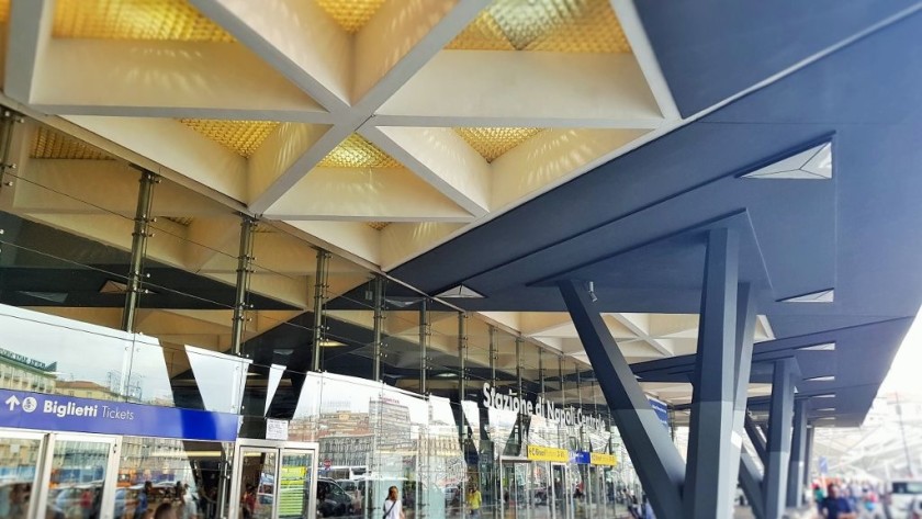 The main street entrance to Napoli Centrale station, by the taxi rank