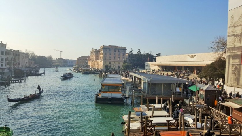 Venezia Santa Lucia station is the flat roofed building to  the right