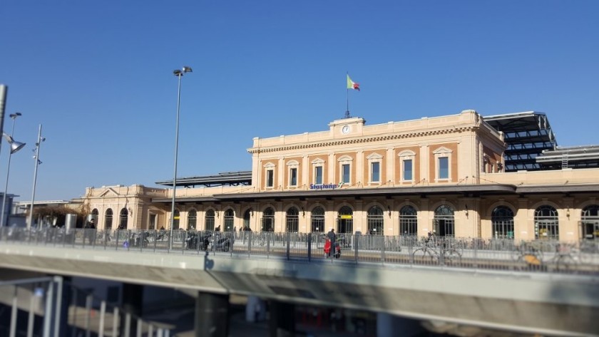 The exterior of Parma station, the bus stops and taxi rank is at the lower level beneath the station building