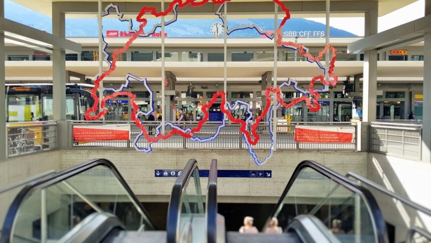 Chur station as approached from the town centre - you can use these escalators to avoid the train tracks