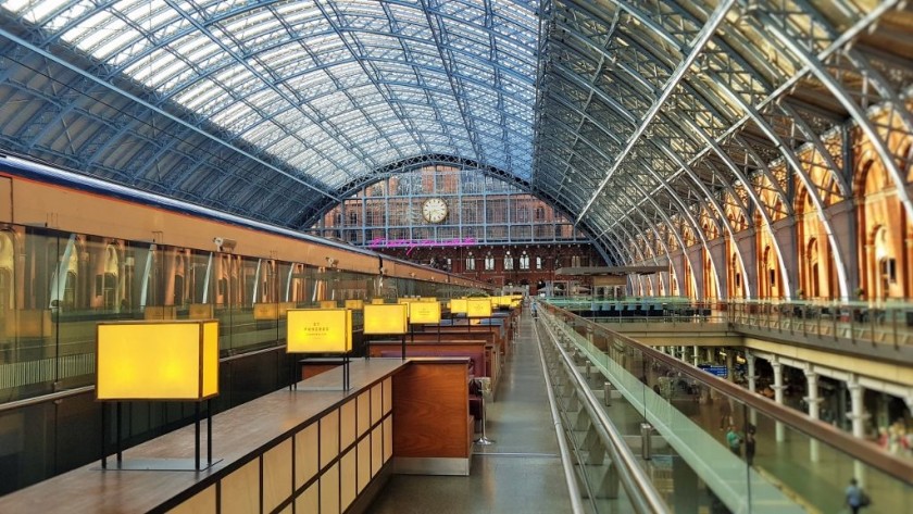 The best location to spend time waiting for a train at St Pancras is on the upper level