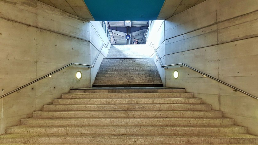 You don't have to use the stairs to access the trains, ramps are available