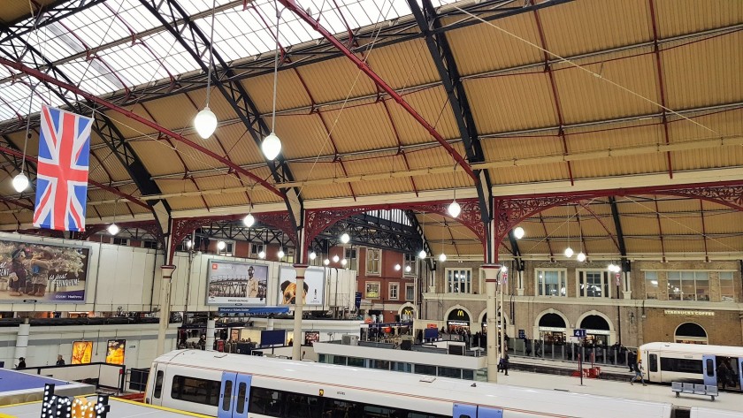 Presumably the Union Jacks frequently adorn the station because of its proximity to Buckingham Palace