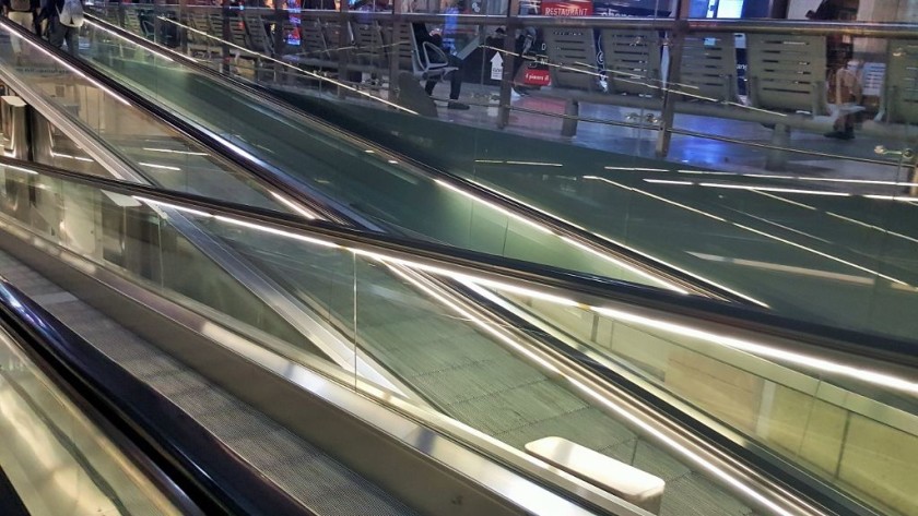 The moving walkways which link the different levels of the station