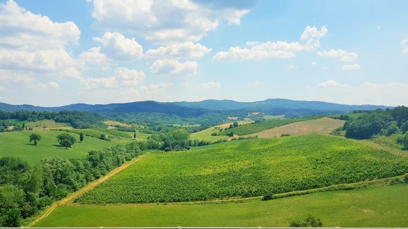 The view from one of the many viaducts on the Florence - Rome high speed line