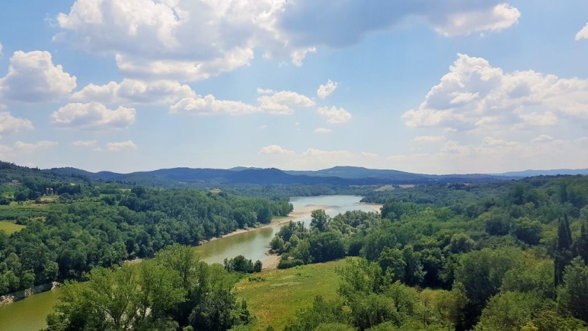 Racing over the river Paglia into Umbria