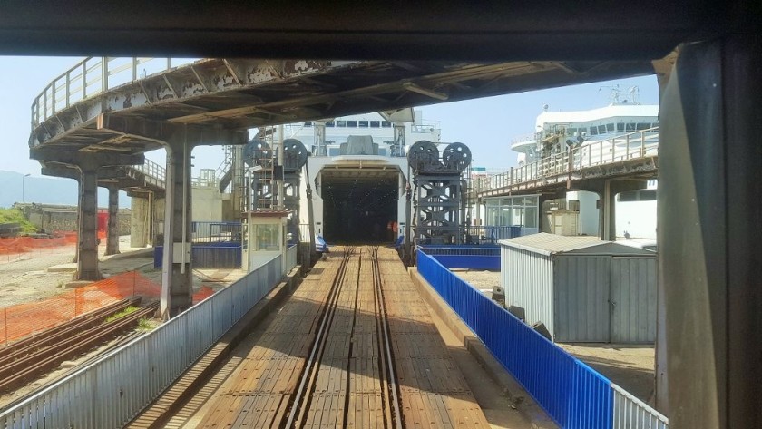 The IC train to Sicily being loaded on to the ferry