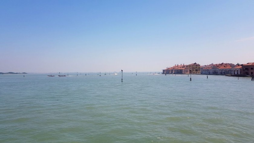 The first glimpse of historical Venice from the left of the train