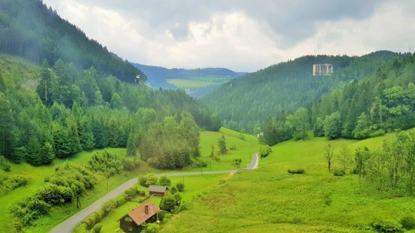 A view from a viaduct as the train heads over the Semmering Pass