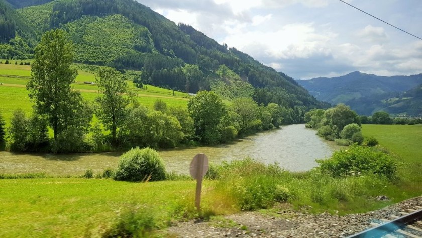 The trains share a valley with the River Mur as they head south from Leoben