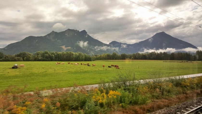 A typical view on this journey looking across a valley at distant mountains