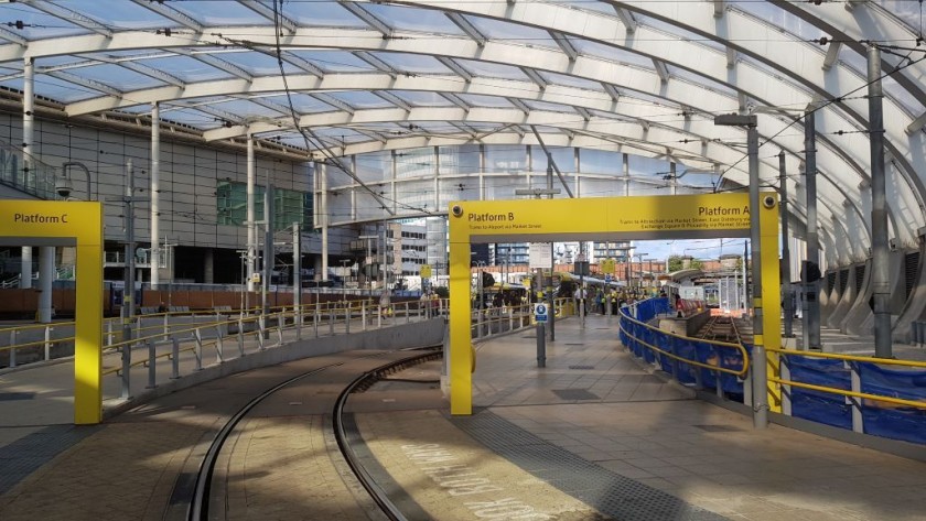 You walk across the tracks to access the trams, Platform A is where the trams to Piccadilly leave from