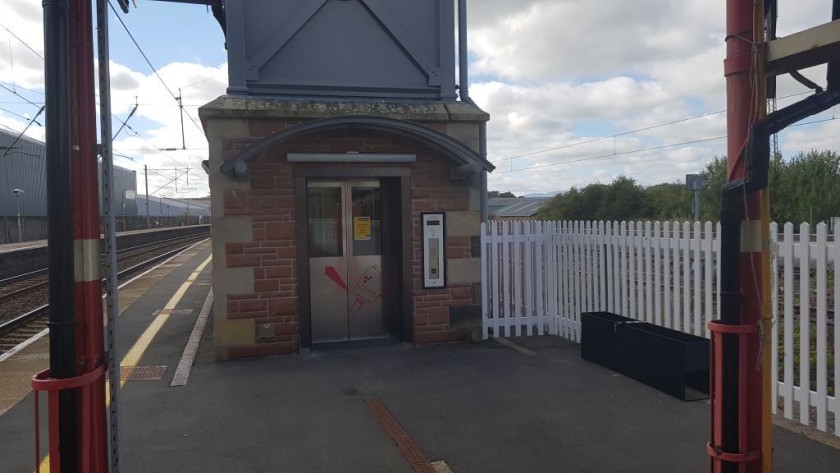 The footbridge at the south end of the station has elevator access