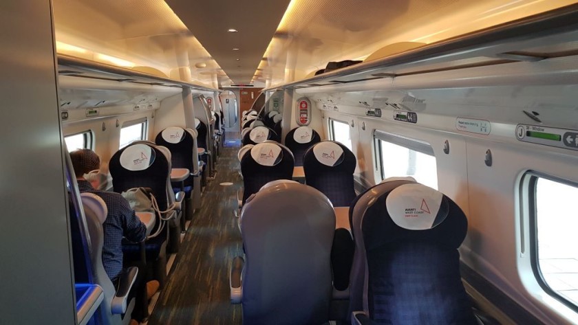 A First Class seating saloon, note the 1 + 2 formation across the aisle