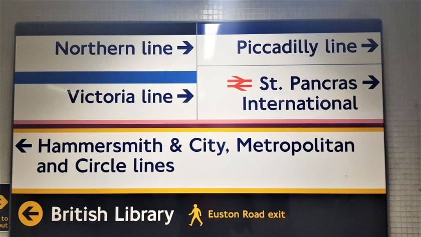 When using that entrance to the Underground ignore this sign and go left for the Northern and Piccadilly lines