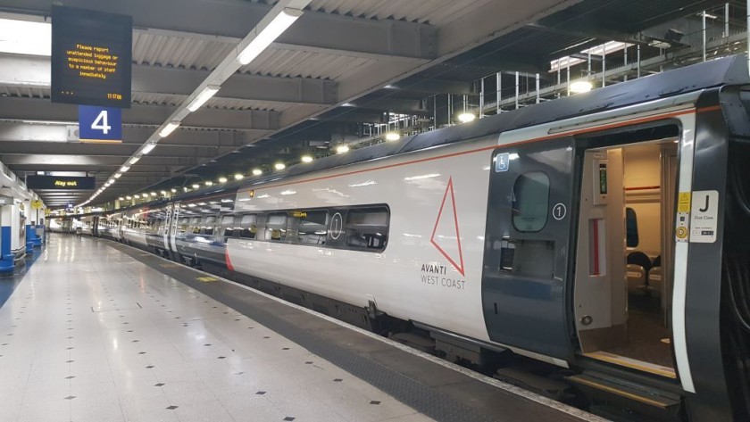 A First Class coach on an Avanti train, by the access down from the concourse to the platforms