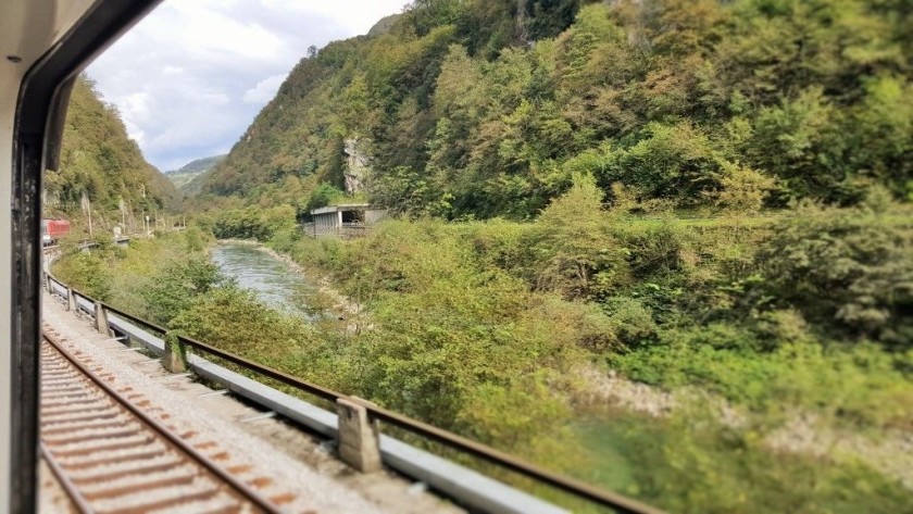 Travelling through the Sava River gorge in Slovenia east of Ljubljana