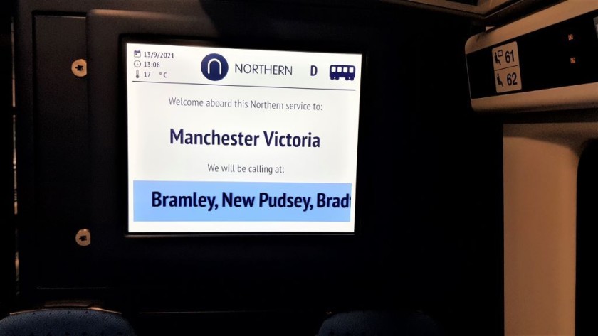 The info screens on these trains show the final destination and calling points