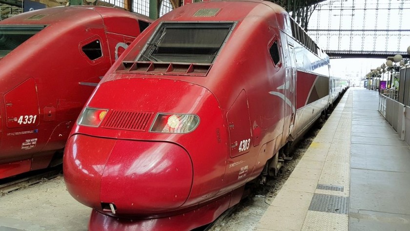 Thalys trains await departure from the Gare Du Nord in Paris