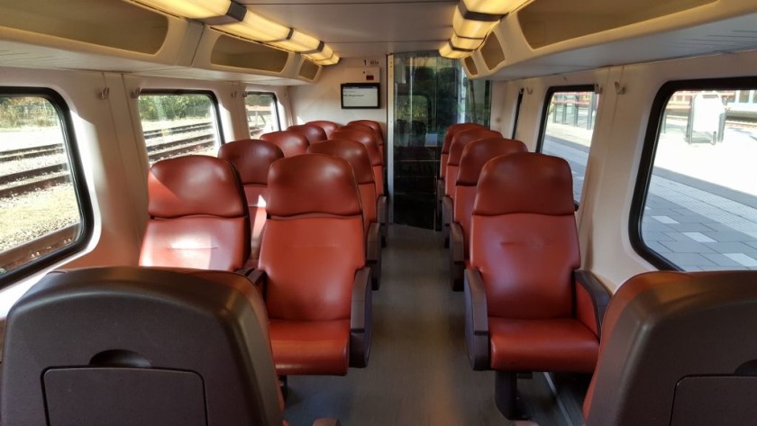 The lower deck first class saloon on a Dutch IC train