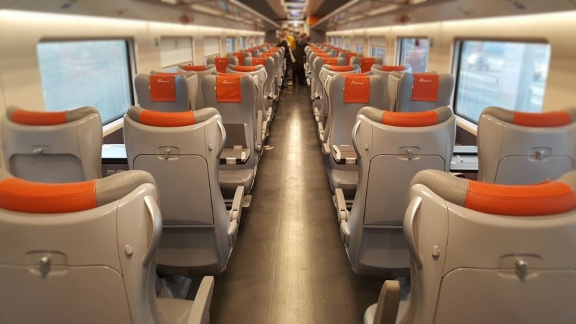 The Standard Class seating saloon on a Frecciarossa 1000 train