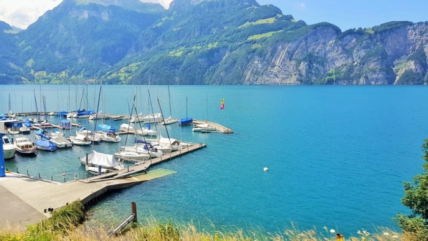 Lake Lucerne can be seen on the left from the Milan to Zurich train