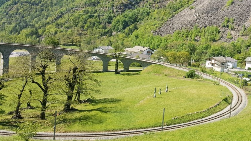 Looking down on the Brusio viaduct
