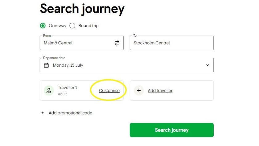 Booking rail pass reservations on the SJ website