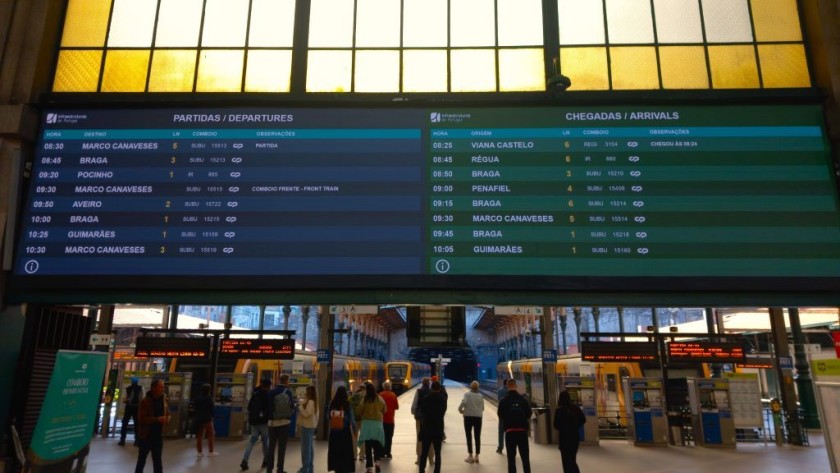 The train info screen at Porto Sao Bento