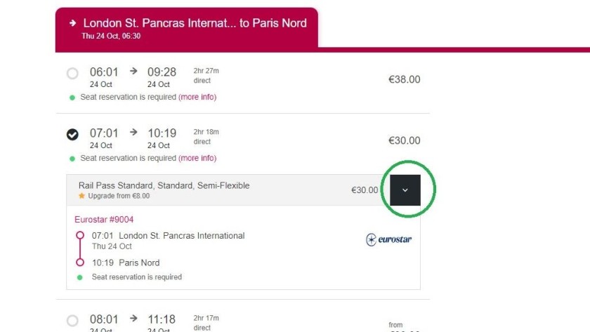 What to look out for when Booking Standard Premier Eurostar reservations on the Rail Europe website