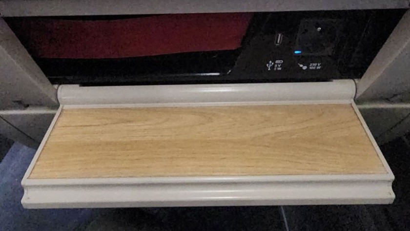 The seat back shelf on a TGV Océane train