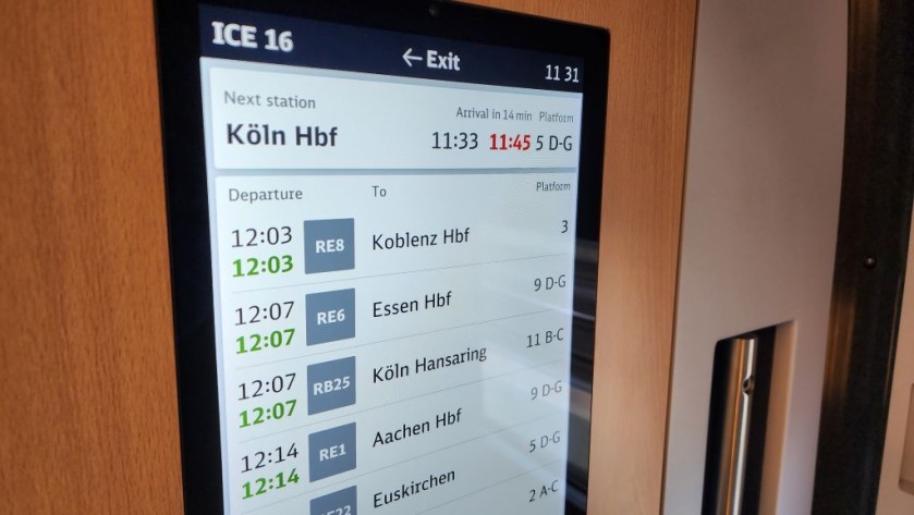 an info screen by the door on an ICE 3 neo train train