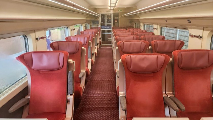 A Comfort Class seating saloon on a Eurostar train from Brussels to Paris