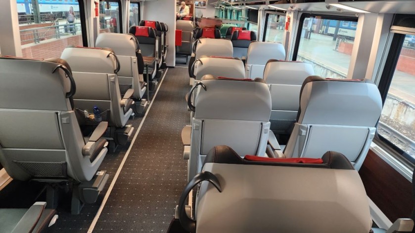 A First Class seating saloon on a Comfort Jet train