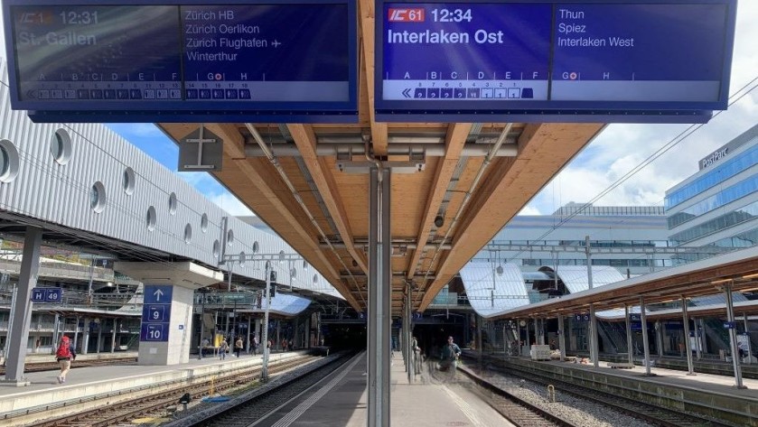 A departure indicator on a platform at Bern station