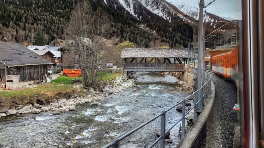 Heading west from Andermatt on a train to Brig