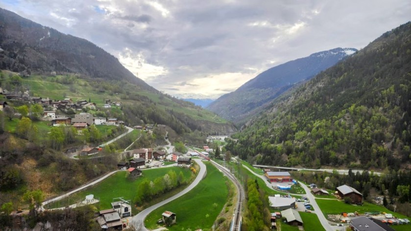 Heading west from Andermatt on a train to Brig