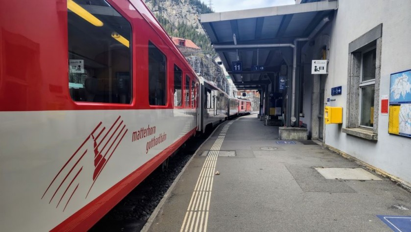 Boarding the train to Andermatt at Göschenen station