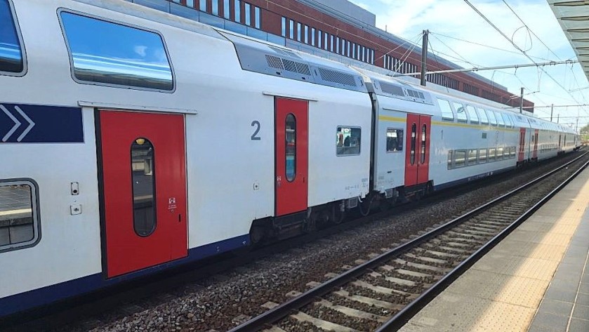 A double decked Belgian IC train