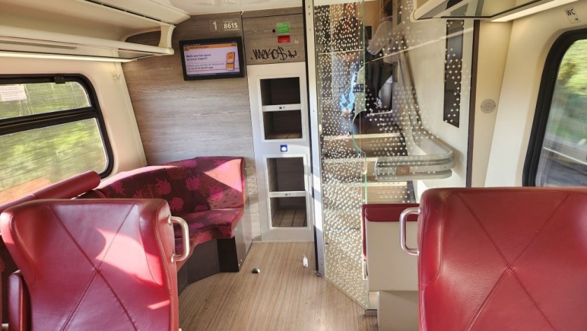 A first class seating area on a Dutch IC train