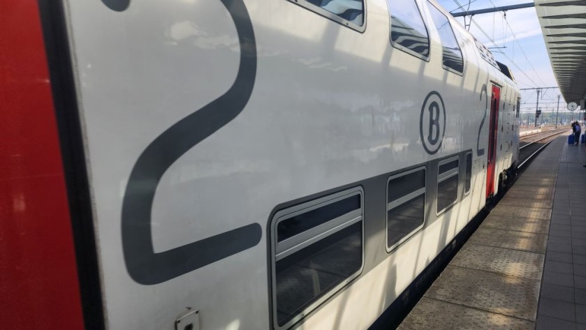 The exterior of a double deck Belgian IC train