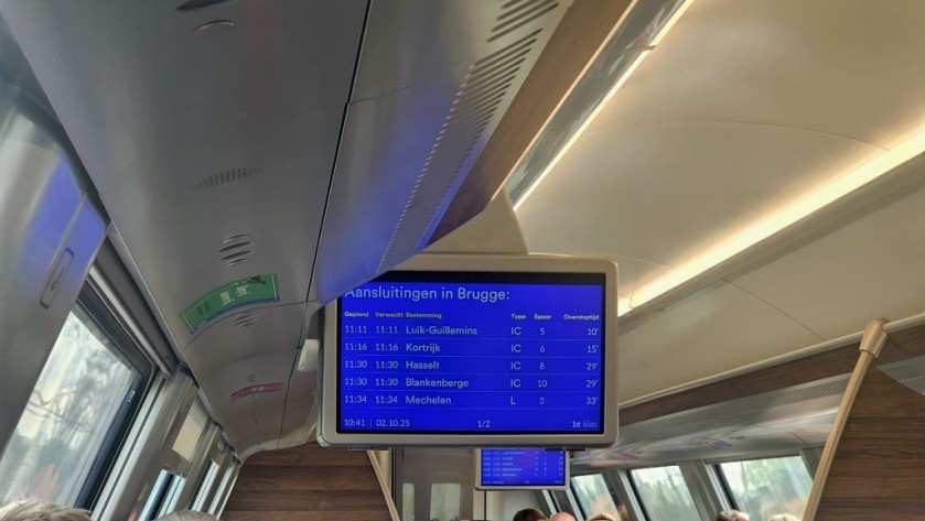 An info screen on a Belgian IC train