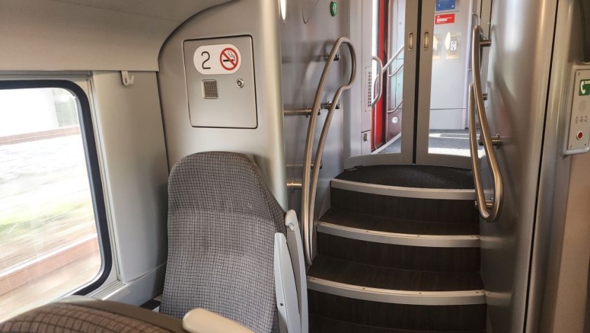 The stairs from the lower deck on a Belgian IC trains