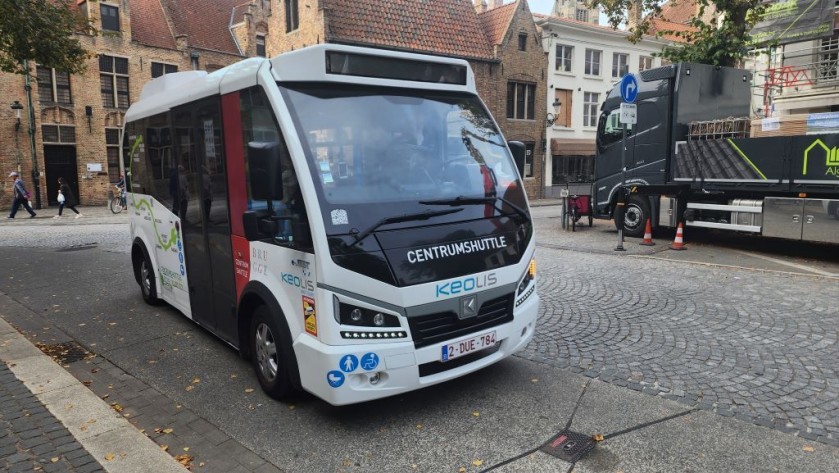 Taking the shuttle bus to Brugge city centre