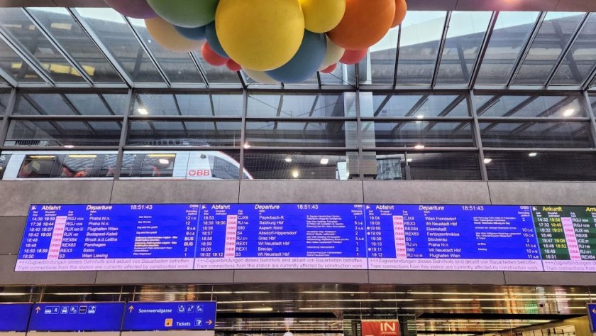 The main departure board at Wien Hbf - the passage to the trains is beneath it