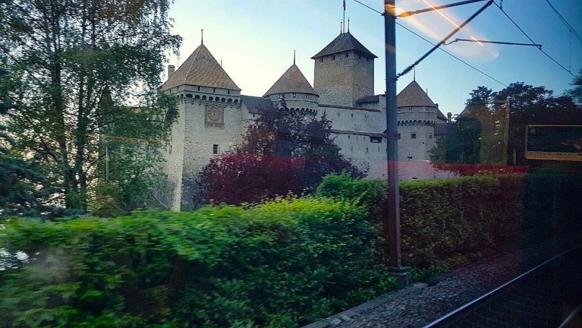 Passing the Chateau Chillon on a train