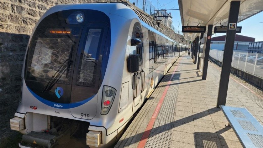 An Euskotren train awaits departure from Hendaye /Hendaia