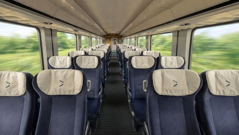 Economy Class seating on a Leo Express RIC train