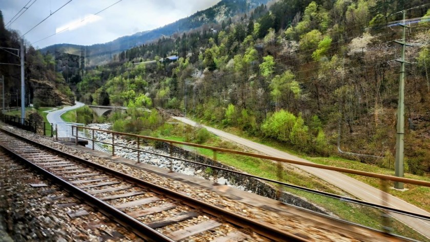 From a train taking the Gotthard main line towards Bellinzona