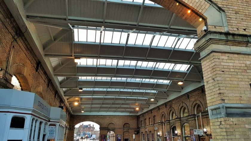 The portico over the taxi rank outside the main entrance